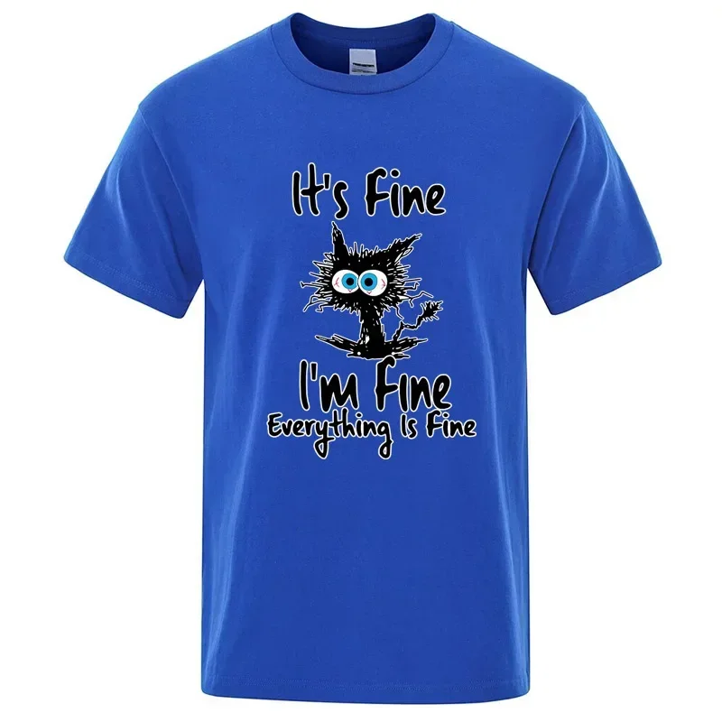 Modisches Herren-T-Shirt aus Hochwertiger Baumwollmischung mit Lustigem Katzen-Print, Lässiges Kurzarm-Shirt für Männer – Detail 7