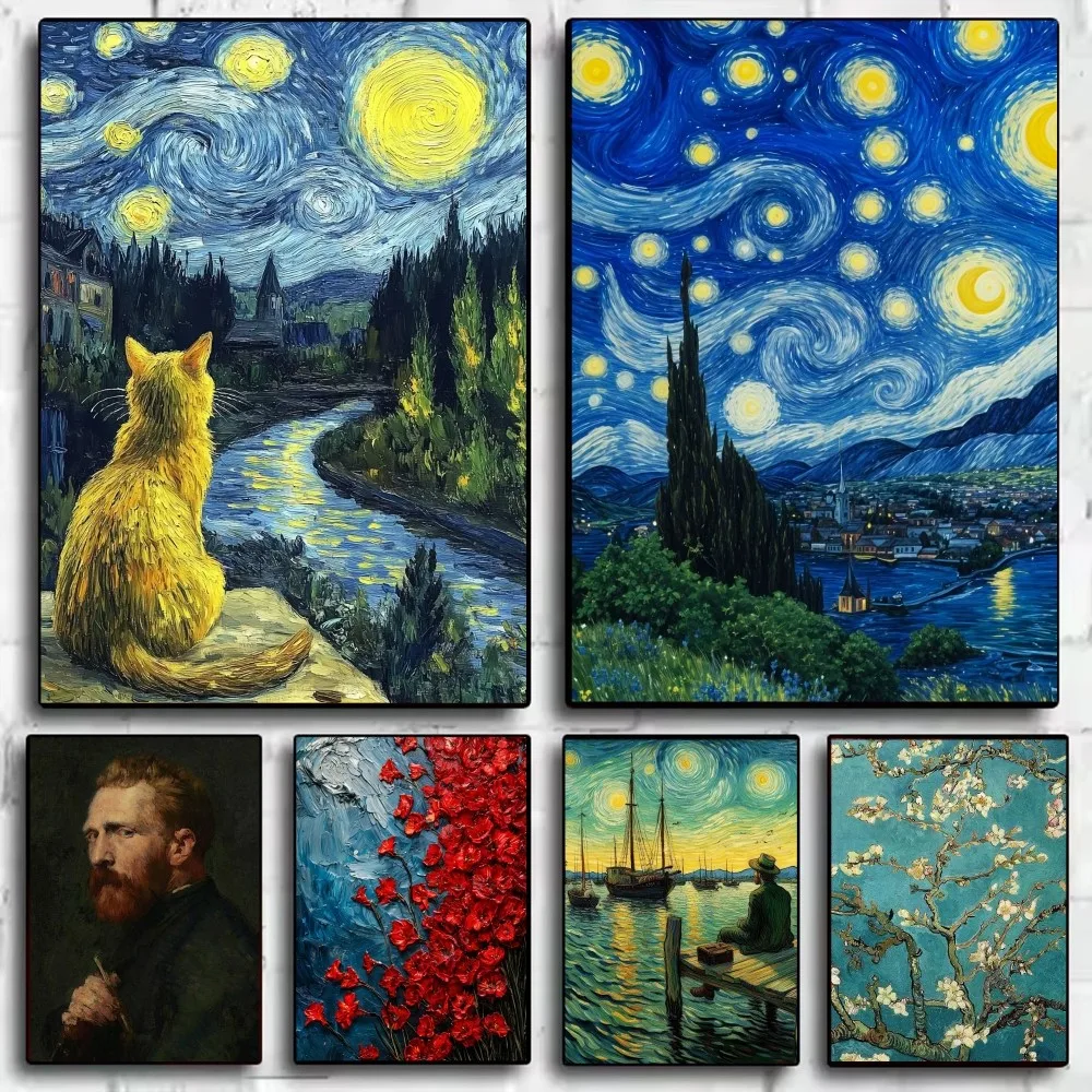 Peintures célèbres Vincent Willem van Gogh affiche HD art mur collant étanche maison salon chambre bar décoration esthétique