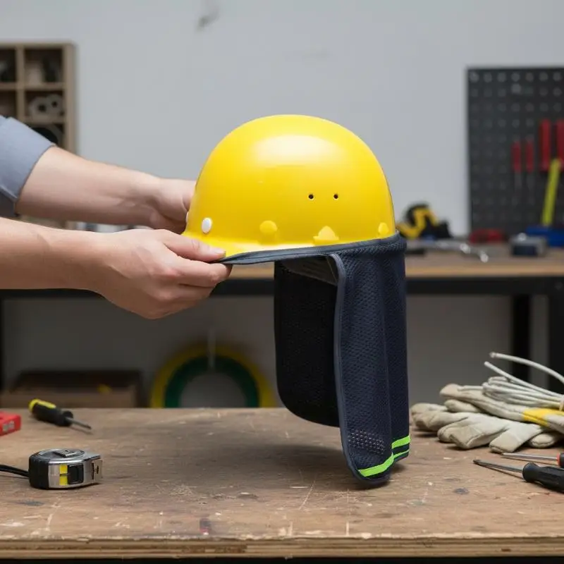 

Safety Helmet Sunshade Hat Wide Brimmed Breathable Windproof Cap with Detachable Curtain for Construction Workers