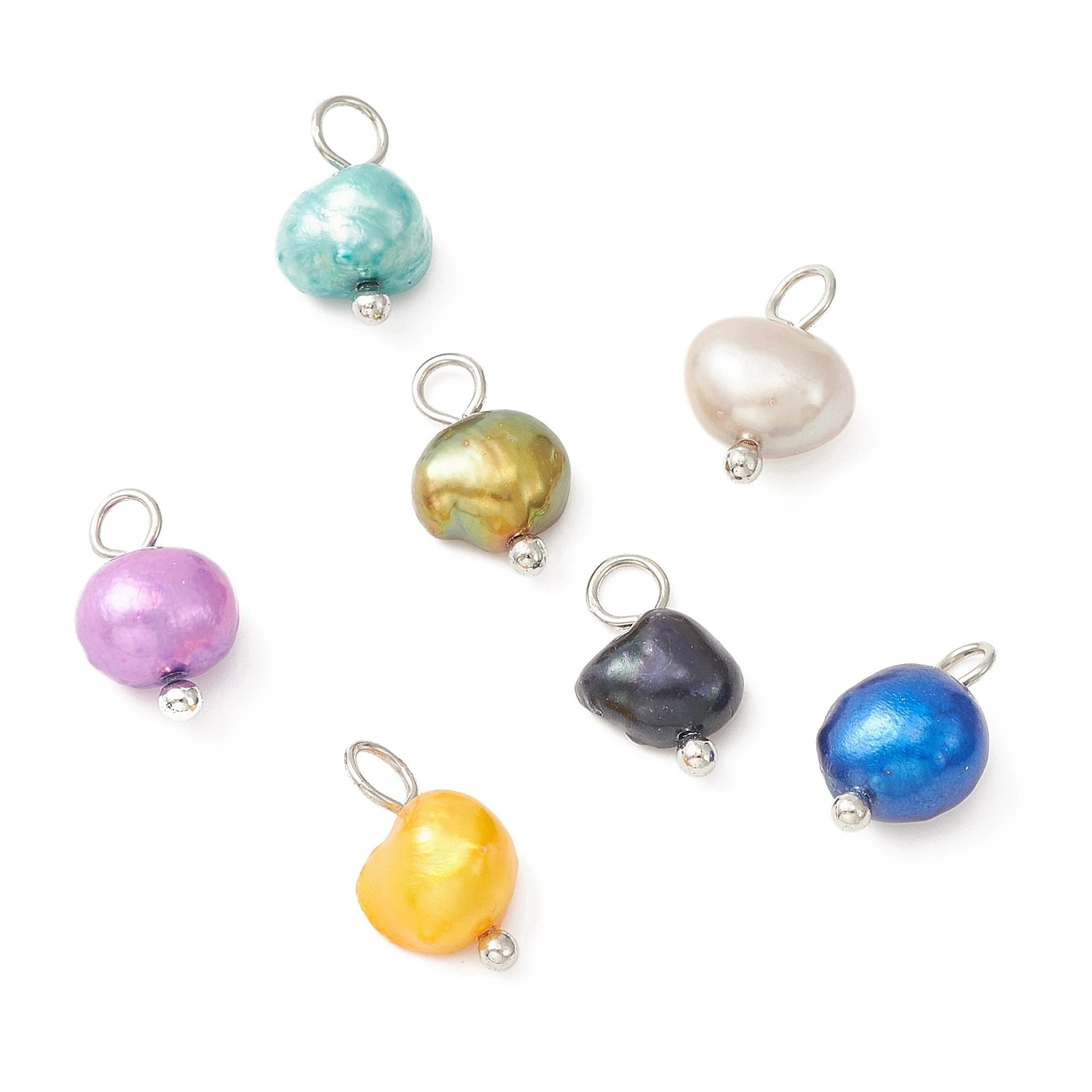 100PCS Dyed Natural Cultured Freshwater Pearl Charms Two Sides Polished with Brass Loops Mixed Color for Making DIY Jewelry