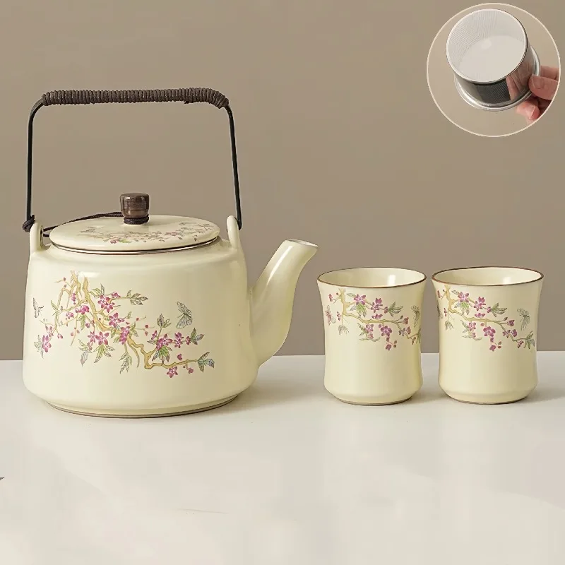 

Vintage floral ceramic teapot set with cup Vintage style floral tea kettle with handle Fine mesh filter Soaker Home