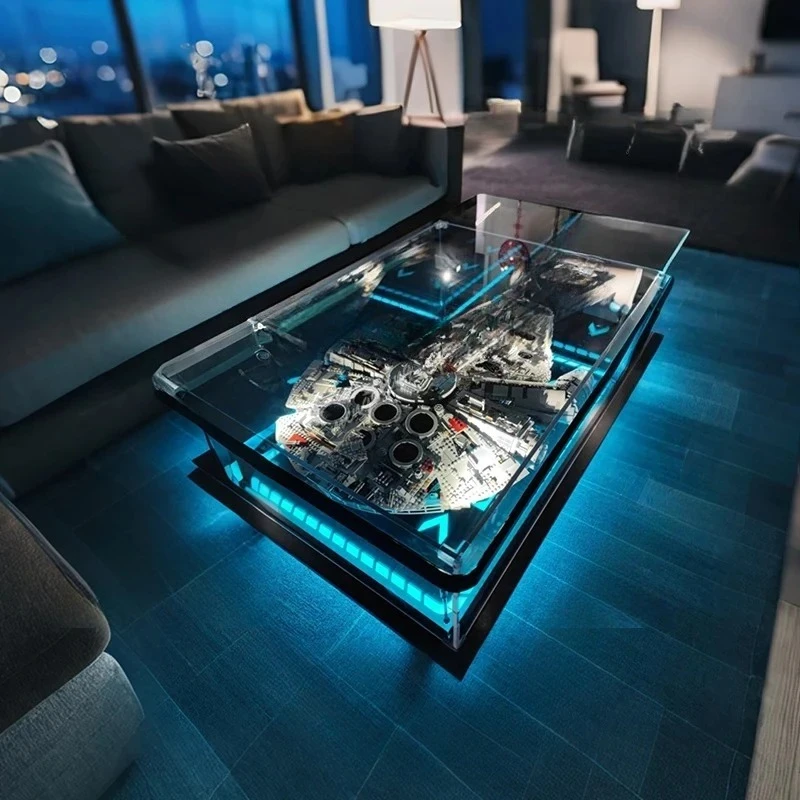 Modern simple living room home coffee table acrylic display box building block model dust cover advanced sense