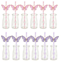 10/30/50pcs Butterfly Paper Straws Pink Butterfly Drinking Striped Straws Baby Shower Girls Birthday Party Wedding Decorations