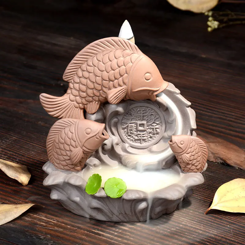 

Carp Design Backflow Incense Cones Holder Purple Clay Censer Home Decoration Teahouse