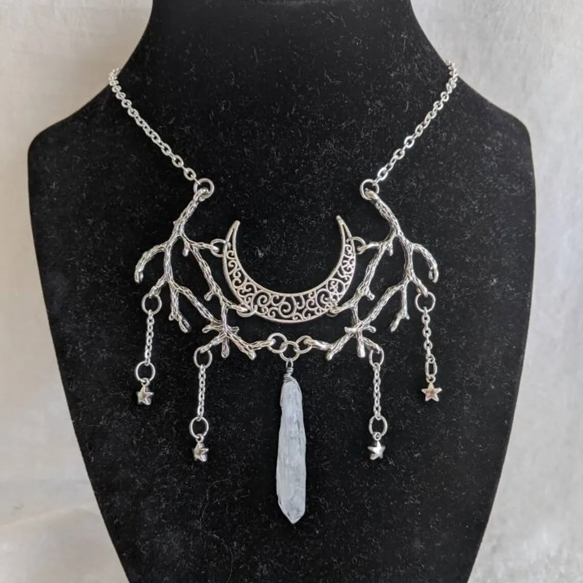 Vintage Moon Branch Choker,Gothic jewelry,irregular natural crystal,Pentagram,Handmade,magic,Witch accessory,necklace For Women