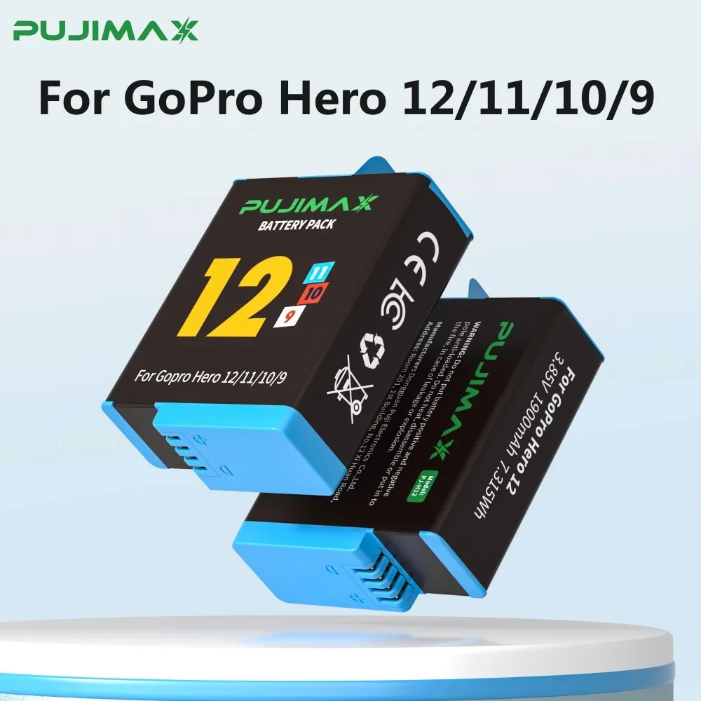 

PUJIMAX 1900mAh PJ-H12 For GoPro Hero 12 11 10 9 Rechargeable Battery +3-Slots Box Charger For GoPro Hero Camera Accessories