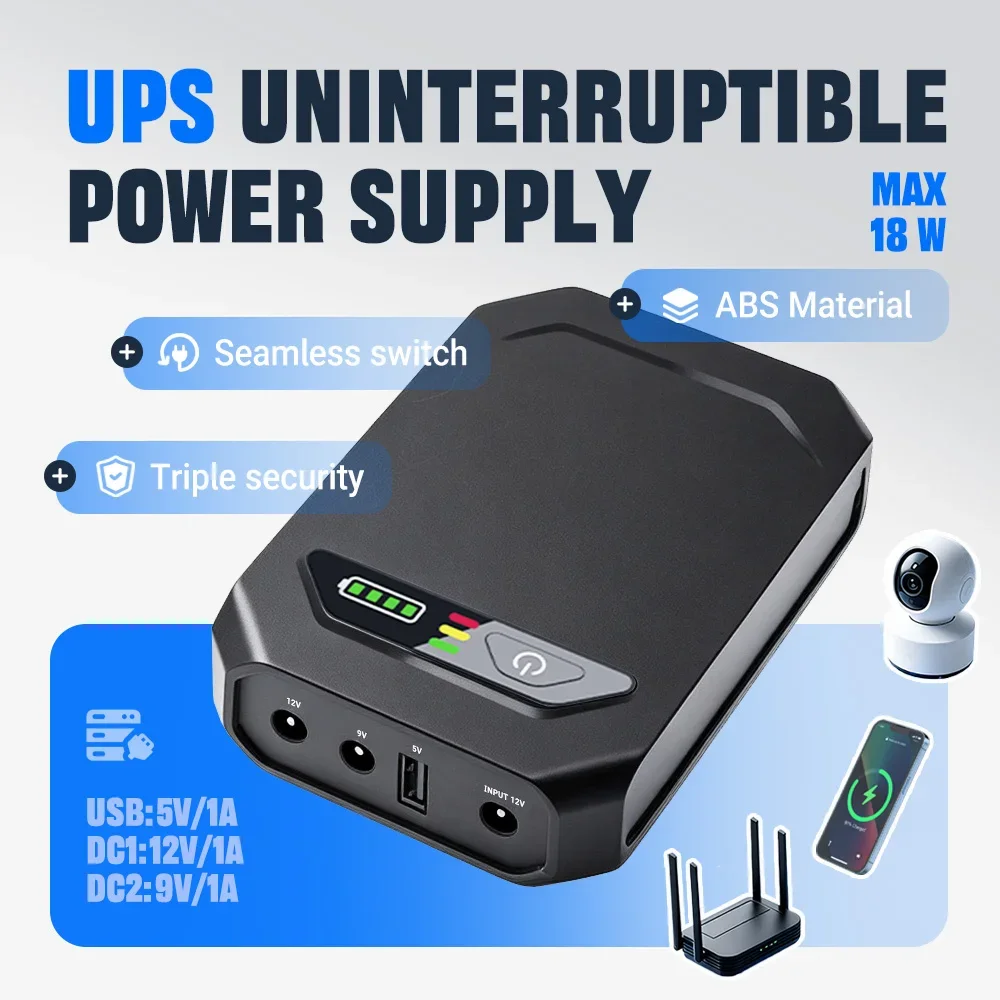 Mini DC Max18W UPS Backup Power Supply System 5V 9V 12V Output No 18650 Battery For Phone Router Modem CCTV NAS Security