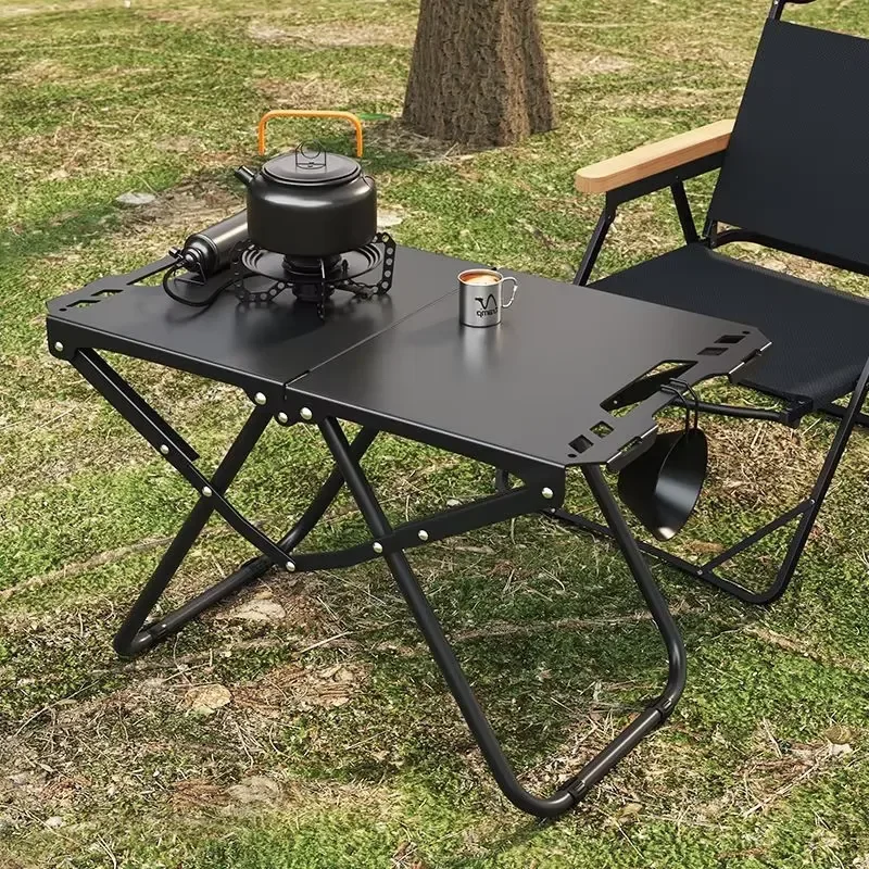 Portable Folding Camping Table Carbon Steel Outdoor Picnic Desk Lightweight Multifunctional Activity Furniture for Beach Park