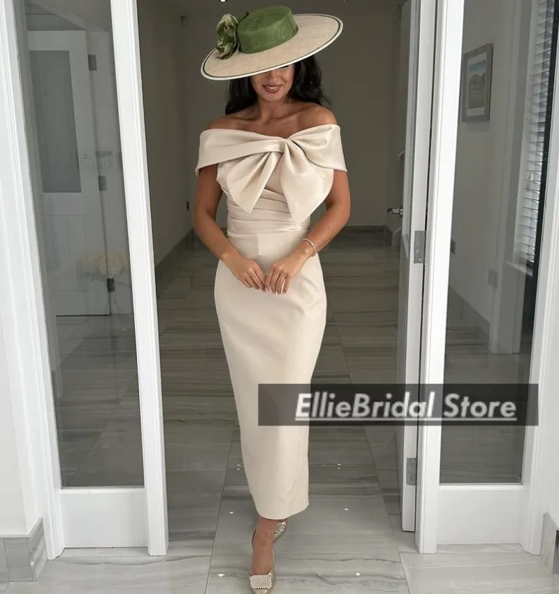 

Elegant Champagne Mother of the Bride Dress Satin Wedding Guest Dress Evening Wear robes invitée mariage Customized