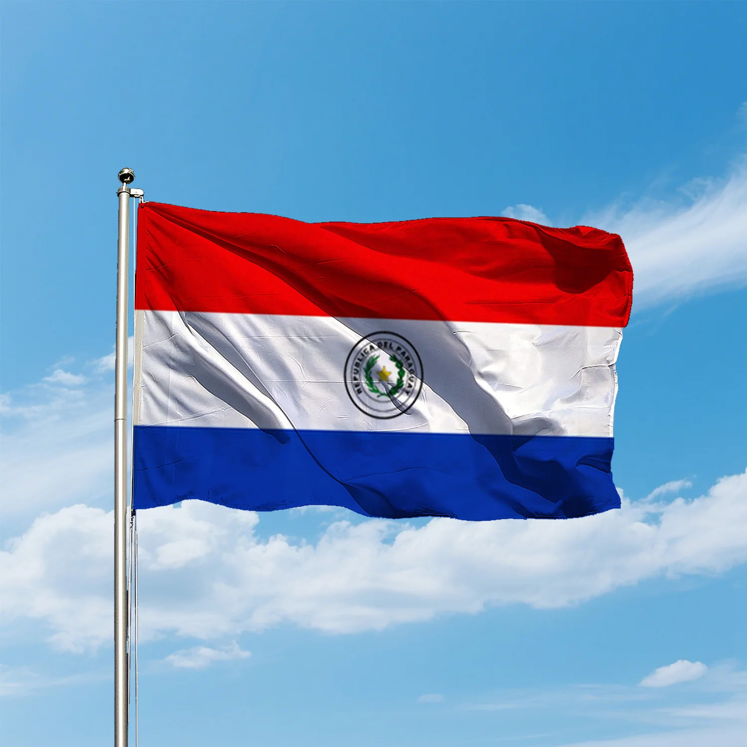 

1pc Paraguay National Flag - 3x5ft(90x150cm) Polyester Fabric with Brass 2 Grommets, Easy Hanging Outdoor Flag Banner