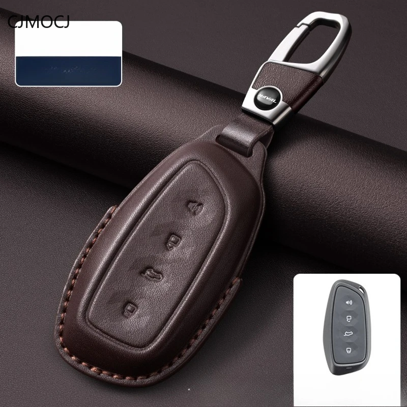 Premium Genuine Leather Key Cover Case for Haval Big Dog/Menglong NEV/Fuel/Xiaolong MAX/H9/H5/Big Dog Plus - Key Fob Shell 6