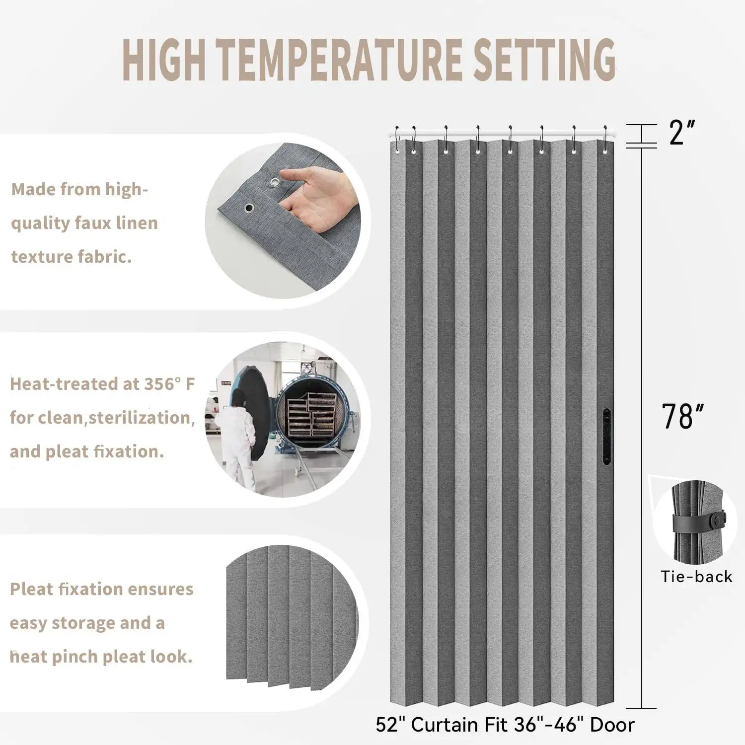 Accordion Blackout Door Curtains for Doorway, Thermal Insulated Privacy Closet Curtains Room Divider Sliding Door Shade for Room