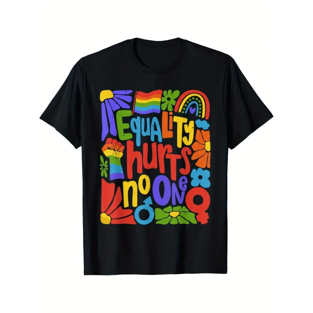 

Men's + Pride T-Shirt - Rainbow Equality Hurts No One Slogan, Rights Human Rights Graphic Tee, Casual Crew Neck Short Sleeve