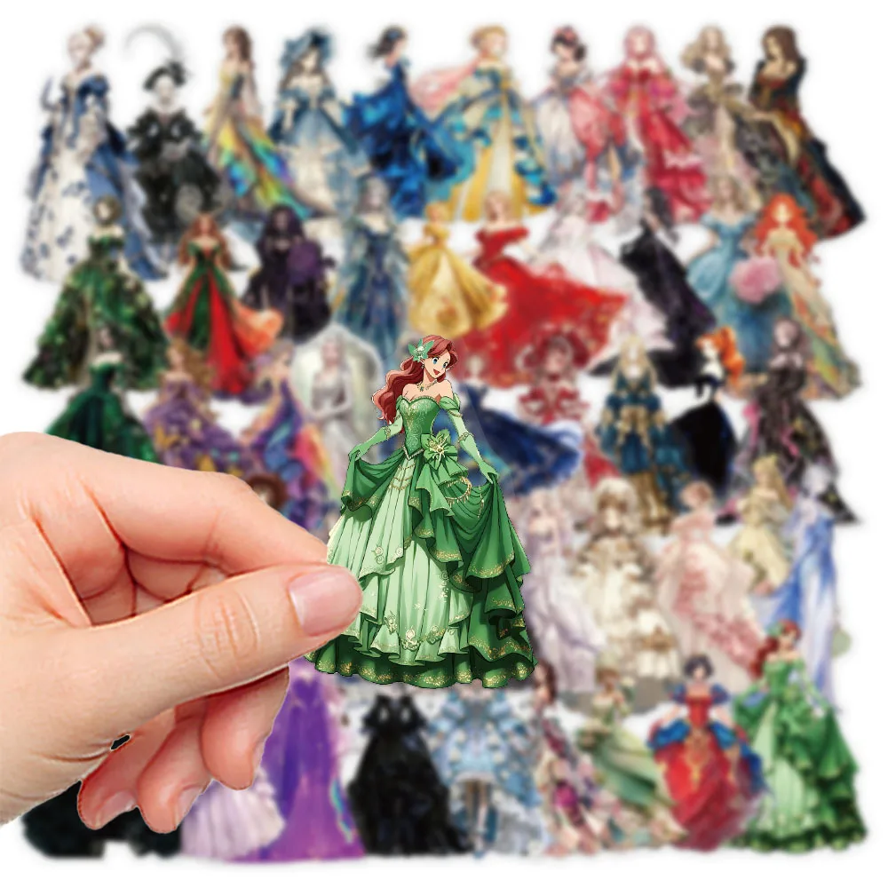 50-Pack Girl Dress Transparent Waterproof Stickers for DIY Mobile Phone Luggage Box Stationery Notebook Decoration