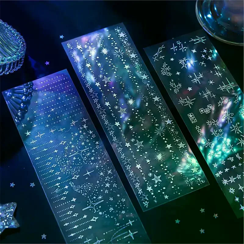 3Sheets/pack Kawaii PET Laser Silver Stickers DIY Diary Phone Case Handmade Scrapbook Aesthetic Stickers Student Stationery