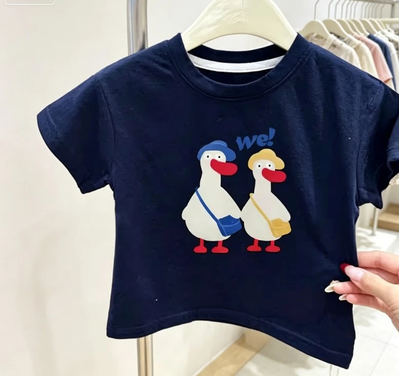 Children Korean Style Cartoon Print T Shirt Duck And Dog Graphics Soft Cotton Tops For Toddlers 9M-6T Baby Clothing Summer Tees