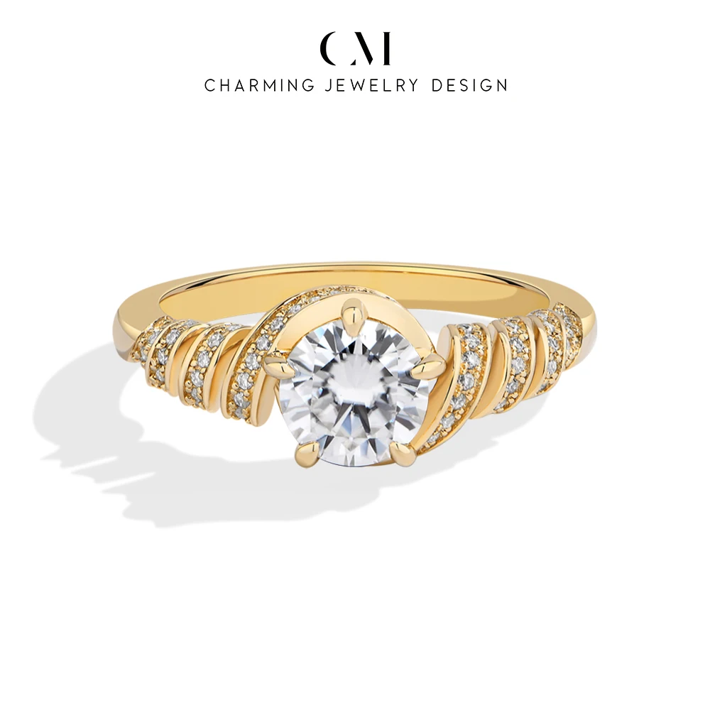 

CHARMING 2026 Round 1.0ct Moissanite Ring with curved band 925 Silver for Women party Daily Jewelry Gifts High Value Anniversary
