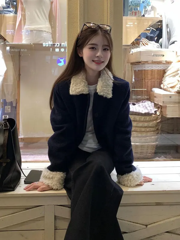 

Корейская модная свободная куртка с отложным воротником, уникальная, очень милая, зимняя верхняя одежда для женщин, для путешествий, офиса и повседневной носки