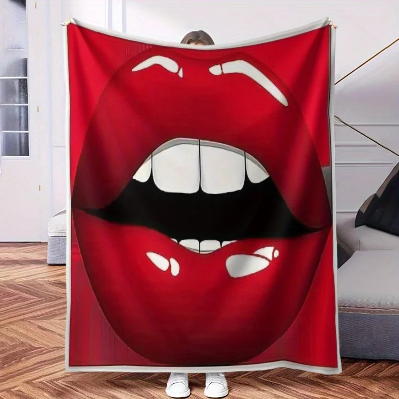 Sexy Lips Theme Pattern Flannel printed blanket suitable for all seasons suitable for living room office sofa and travel