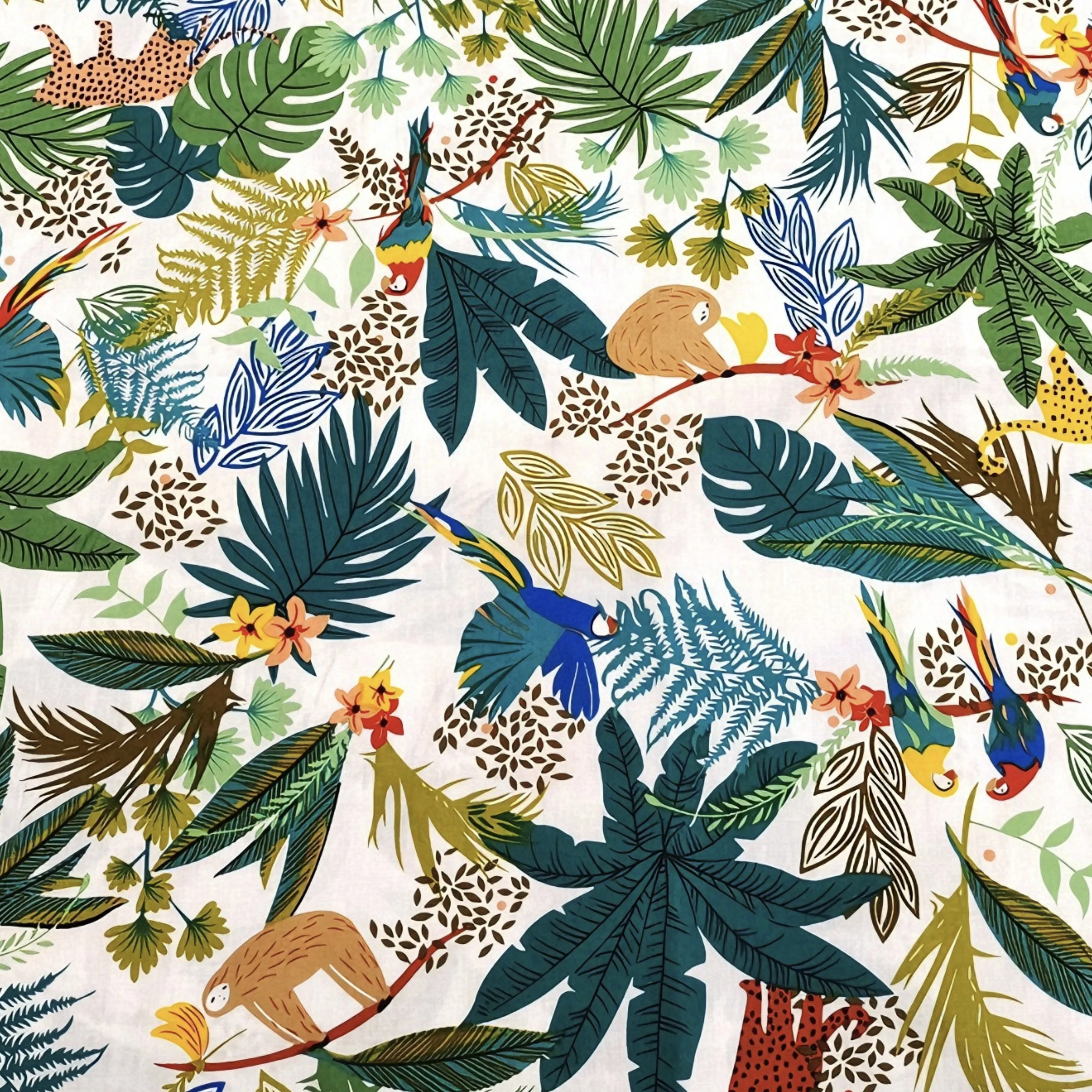 Tropical Jungle Animal Print Fabric Cotton Jungle Leaves Leopard Parrot Pattern Fabric for Sewing Dress Home Decor by the Meter view 4
