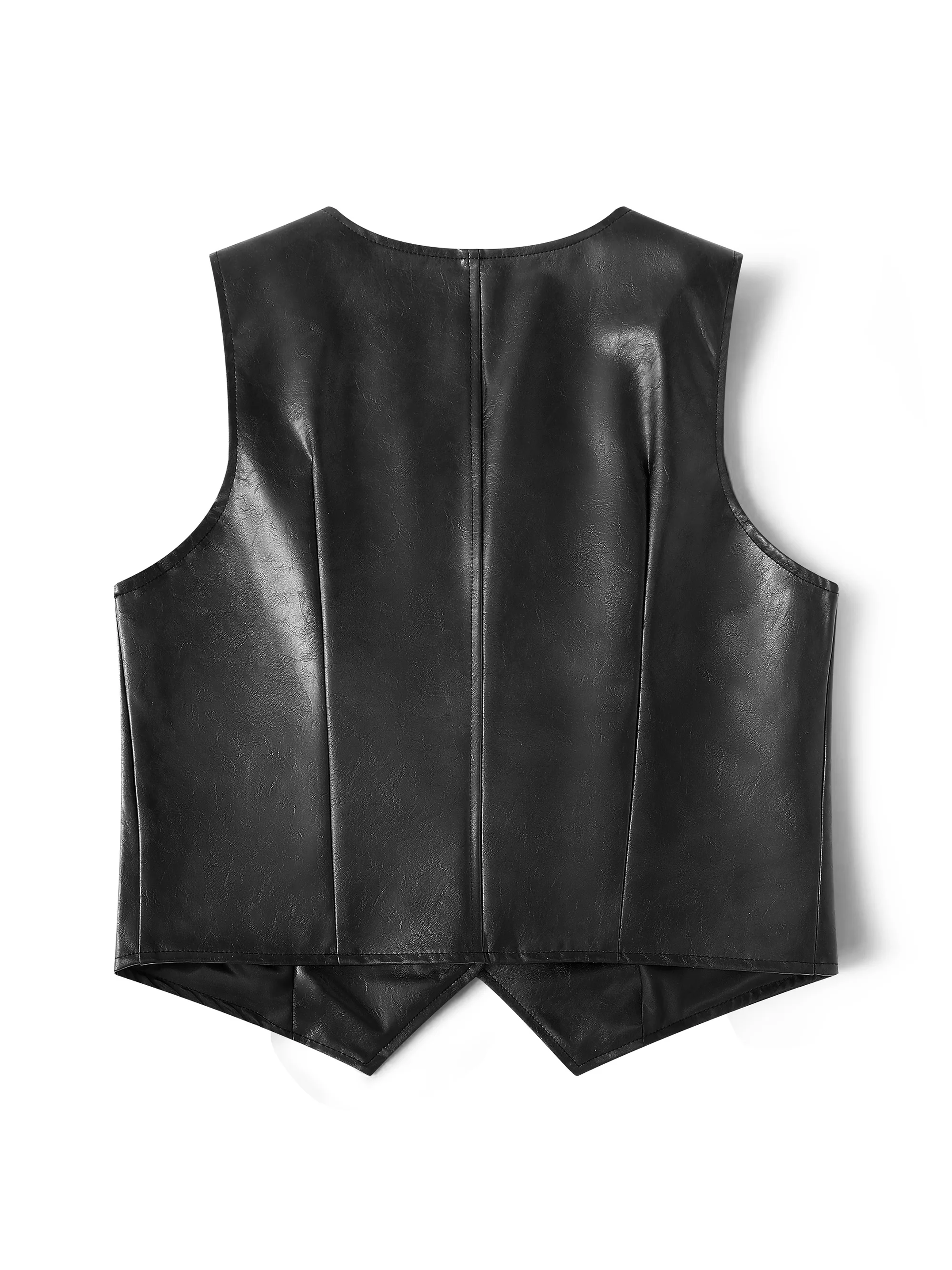 Women's Elegant Western Retro-style PU Faux Leather Vest for Spring Summer, Faux Pockets Single-breasted (lining included)