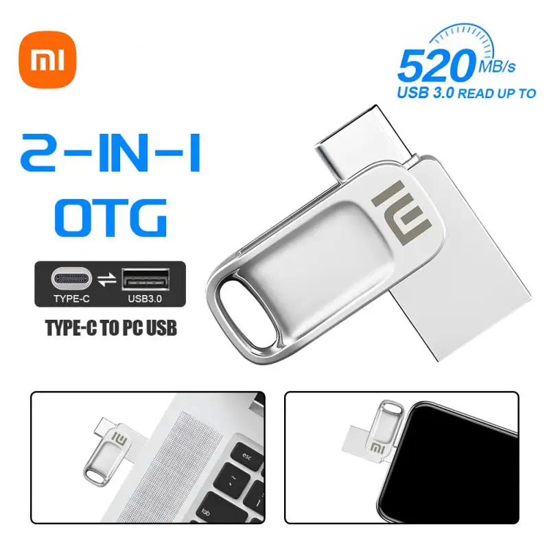 XIAOMI 2TB Metal U Disk 2 IN 1 OTG 1TB USB Flash Drive USB 3.1 512gb 1TB Pen Drives Memory Stick Type C Adapter Gifts Pendrive