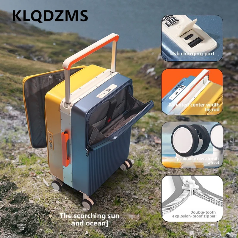 KLQDZMS Laptop Luggage 20 Inches ABS + PC Trolley Case USB Charging Multi-function Password Box with Wheels Rolling Suitcase