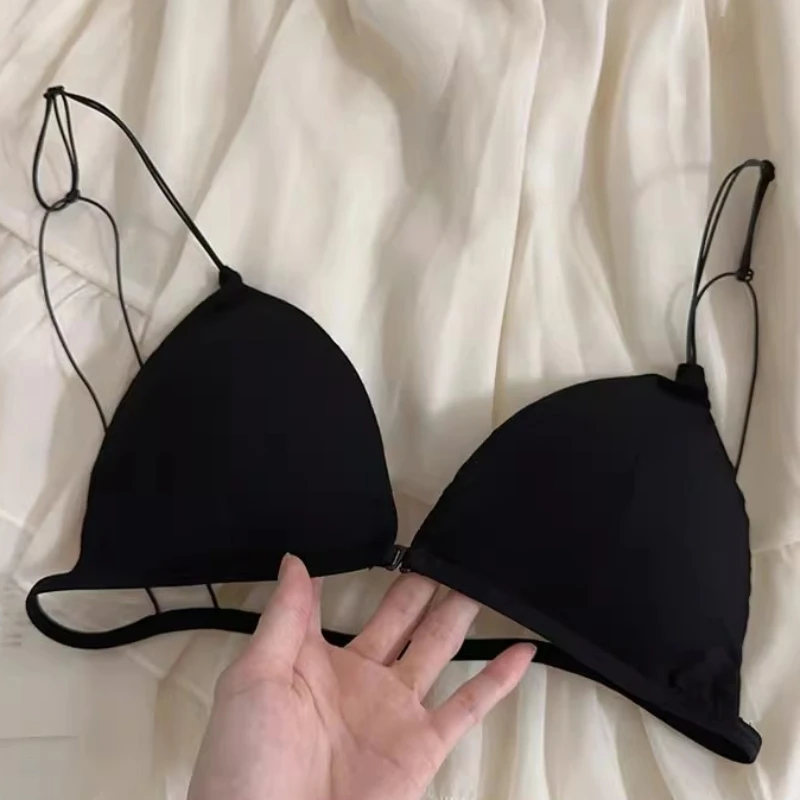 Sujetador sin costuras con hebilla frontal para mujer, Sexy Bralette en V profundo con escote, Copa triangular, ropa interior, lencería inalámbrica,