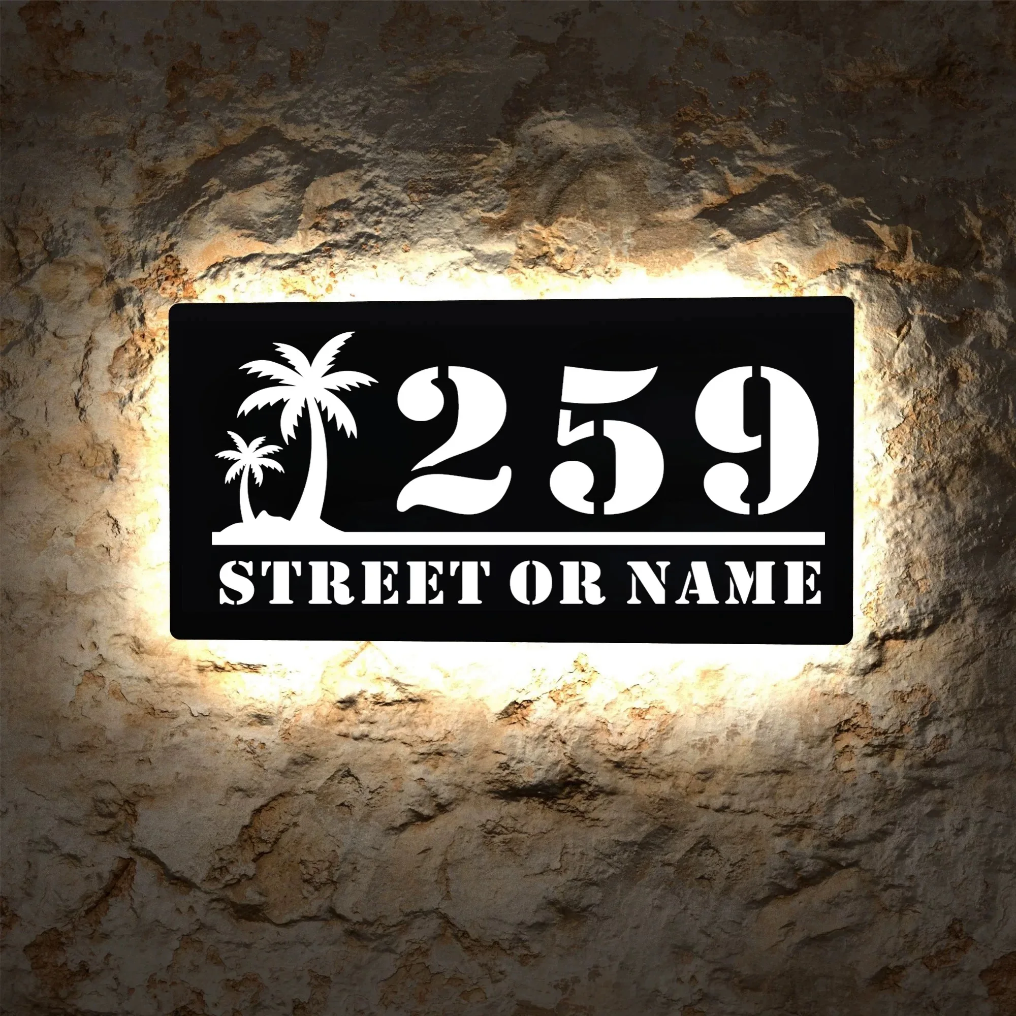 Custom Personalized 3D LED Light board Acrylic House Number Address Sign Modern Coconut Tree Design Outdoor Name Home Office