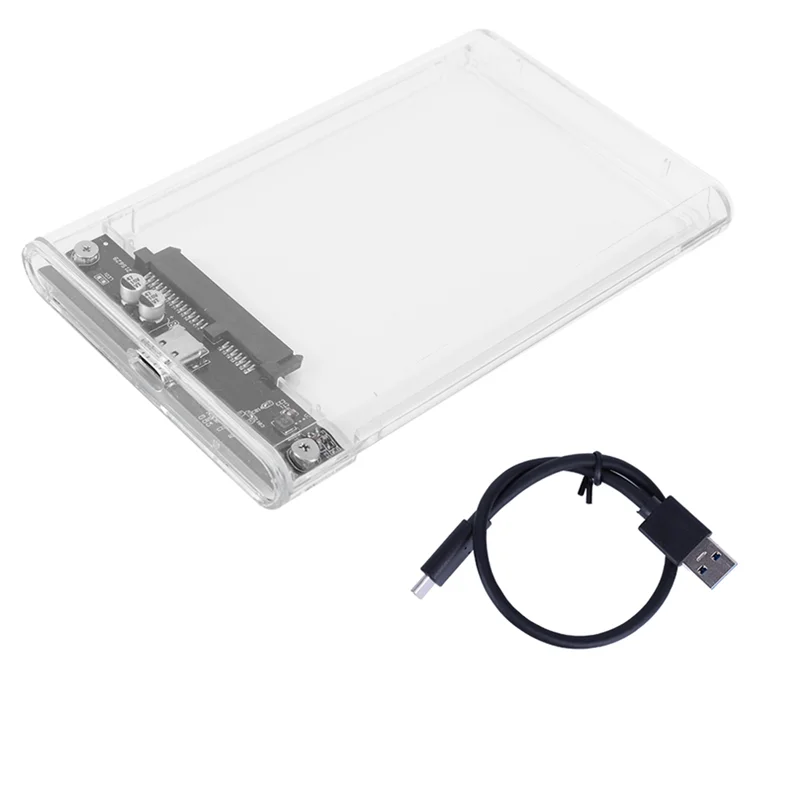 Cable Included External Hard Drive Enclosure USB 3.1/Type C Tool-Free Clear For 2.5 Inch 7Mm SATA HDD SSD