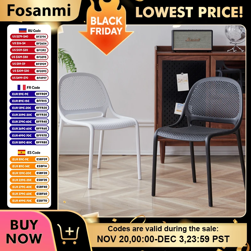 

Durable Plastic Dining Chairs with Breathable Backrest Minimalist Stackable Outdoor Table Chair Modern Lightweight Kitchen Chair