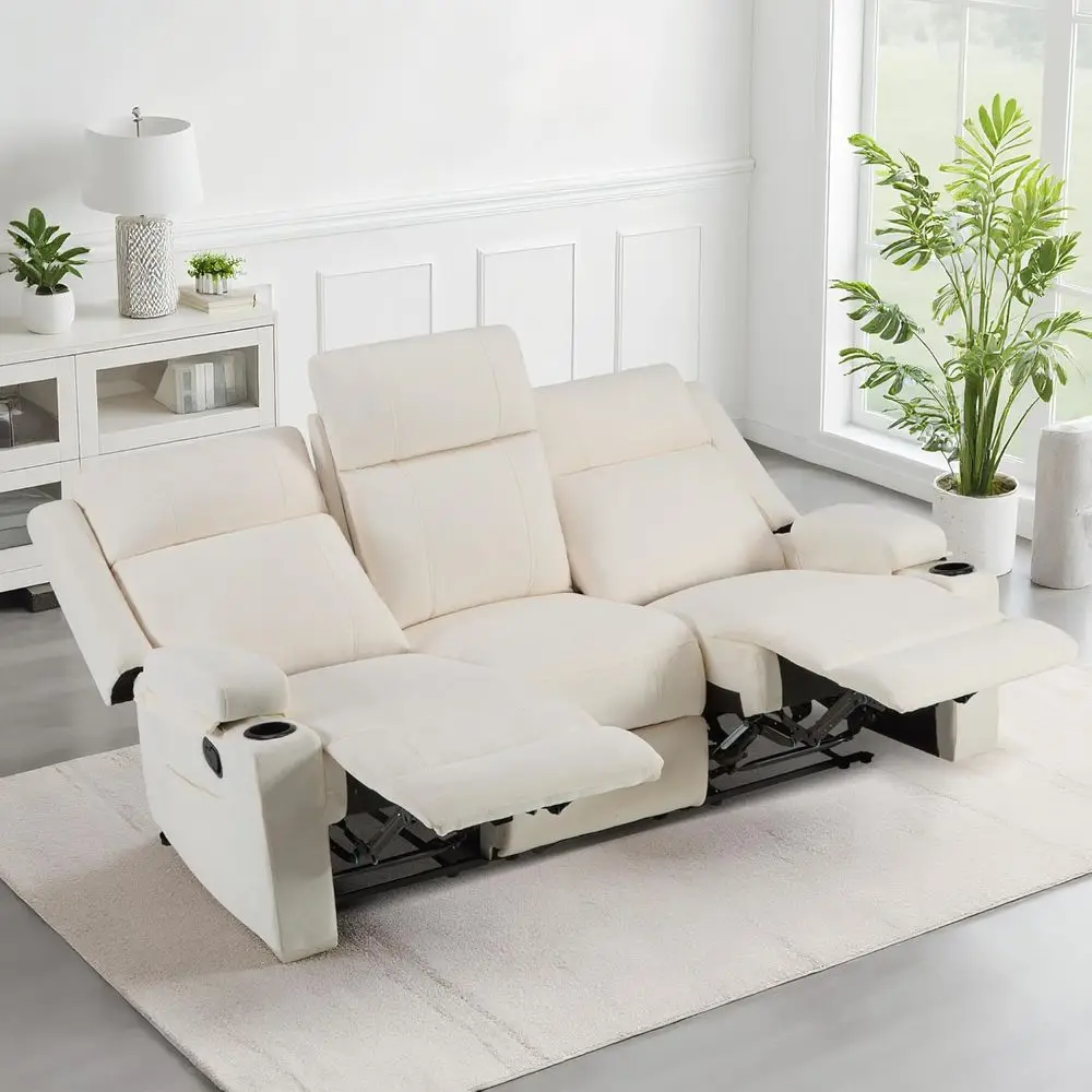 

3-Seater Chenille Reclining Sofa with Cup Holders, Wide Seats, Easy Assembly & Spill-Resistant Fabric for Cozy Living Rooms, RVs