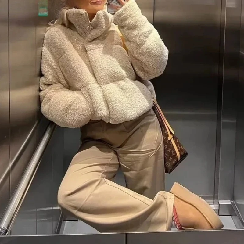 

2025Харбная шерсть, утепленная флисовая повседневная хлопковая куртка, верхняя одежда, пальто, теплое короткое пальто