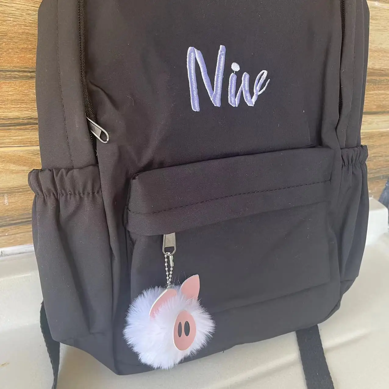 Embroidered New Fashionable And Minimalist Rabbit Ear Nylon Cloth Backpack, Name Custom Male And Female Student Travel Gift Bags