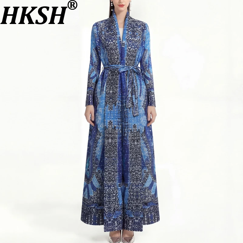 HKSH Women's Oversized Trench Coat Printed Pleated Long Sleeves Slimming Elegant Temperament Casual Jacket Spring Autumn HK21636
