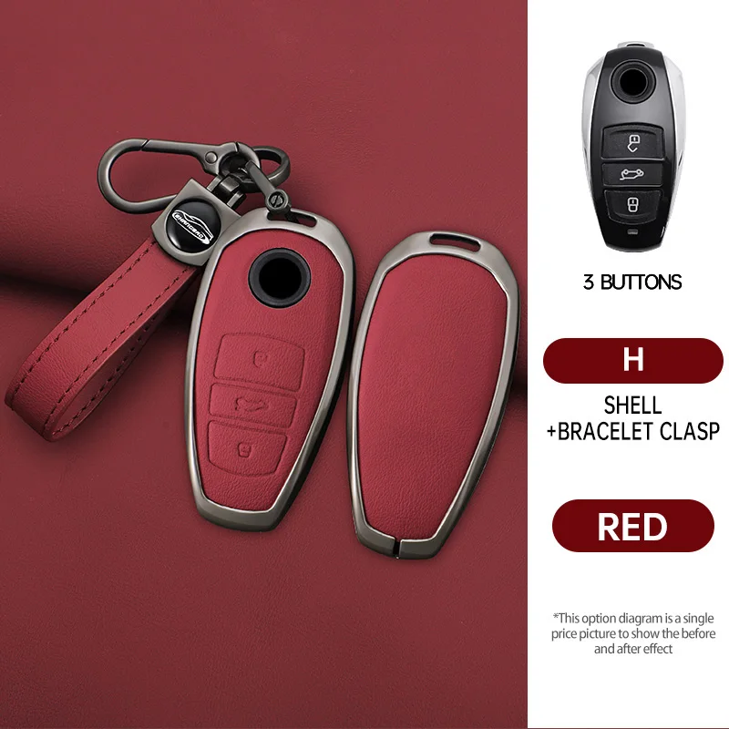 

Zinc Alloy+PU Leather Full Cover Car Key Case For VW Volkswagen 2011-2017 Touareg, 2016-2023 Phideon 3 Button Remote Key Protect