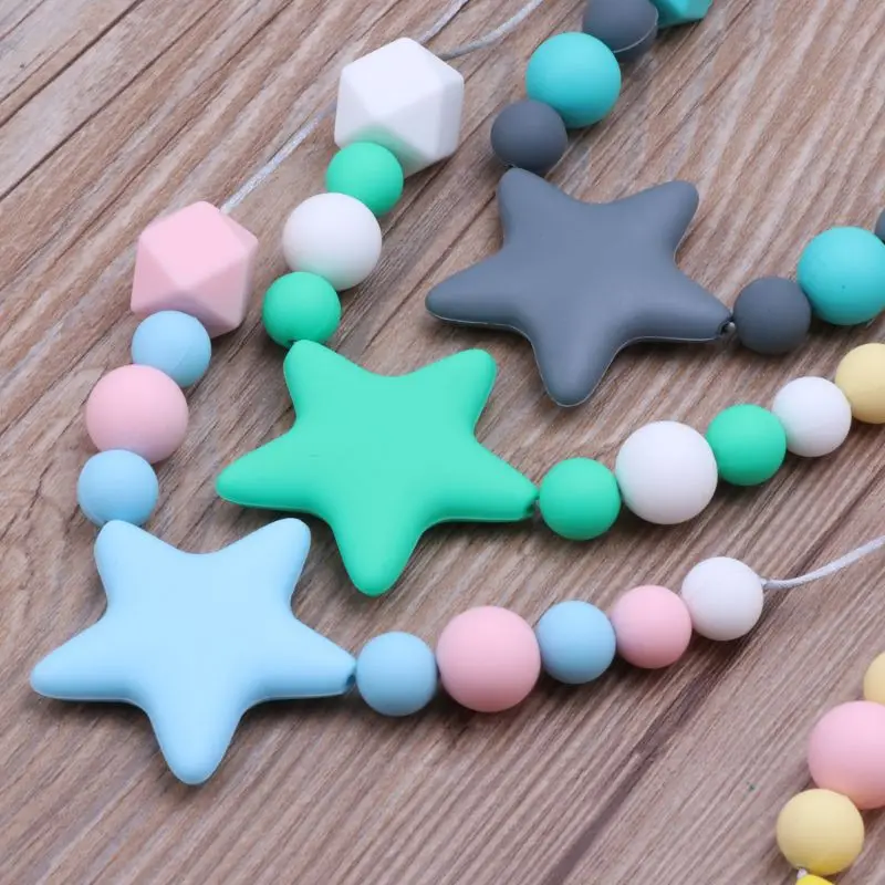 Silicone Teething Necklace Star Teether Nursing Necklace Jewelry-Teether Chewing Baby Silicone Beads Teether Sensory Toy