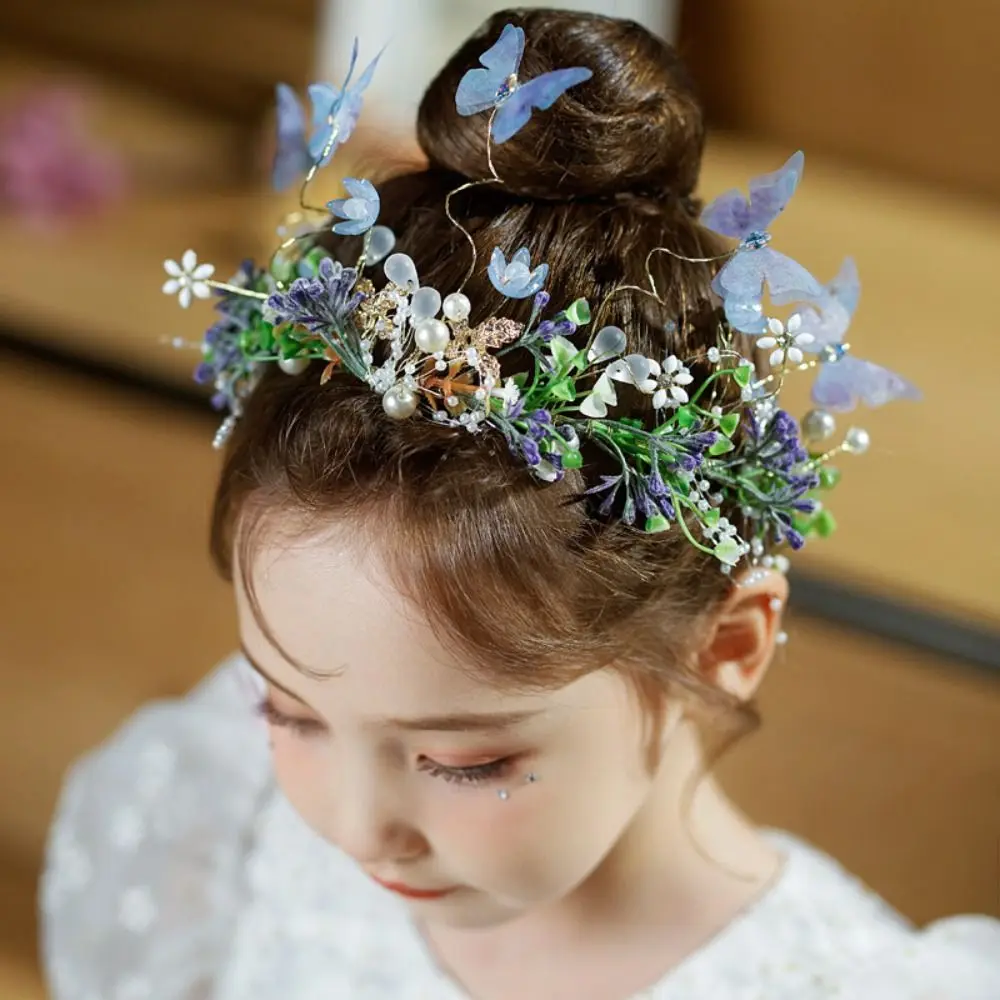Girls Headband Imitated Butterfly Hair Headdress Baby Flower Wreath Bride Garland Head Hoop Wedding Headbands Princess Crown