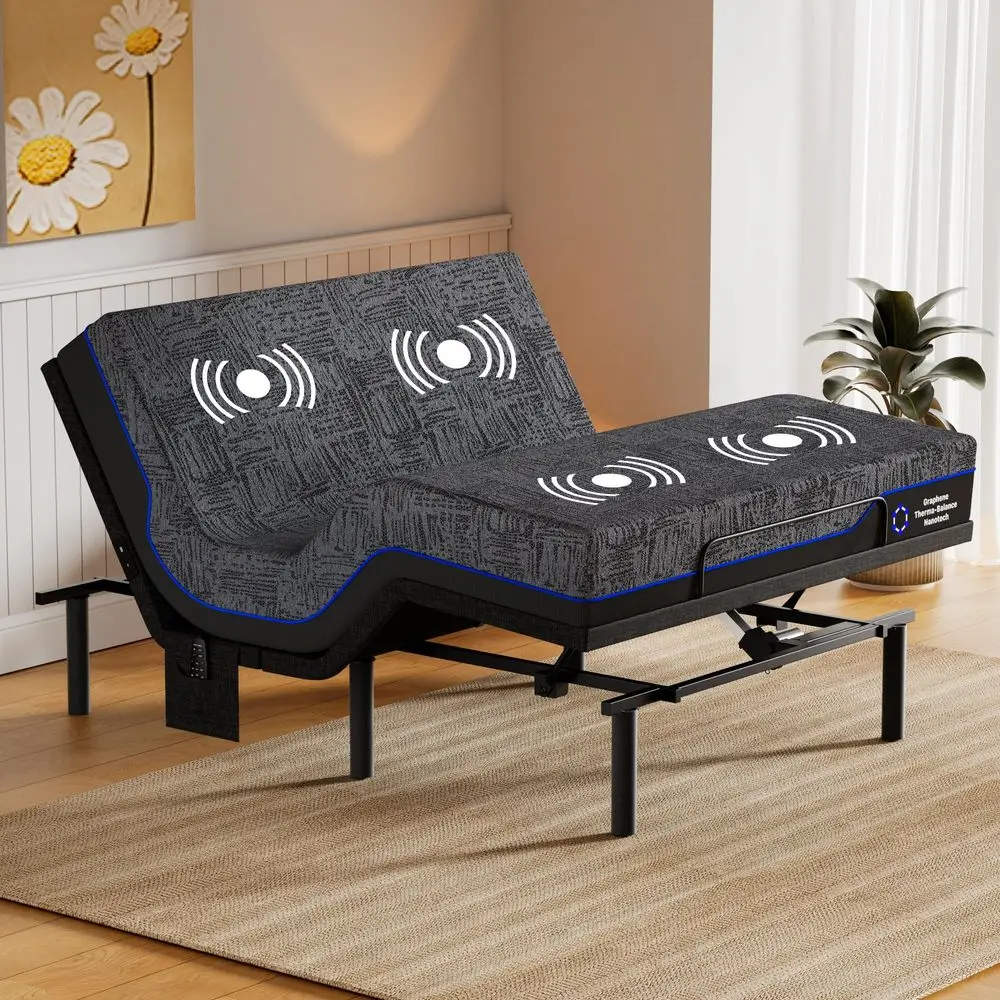 Queen Adjustable Bed Frame and 12 Inch Cooling Gel Memory Foam Mattress Set, Massage, Head amp Foot Incline, Wireless Remote, U