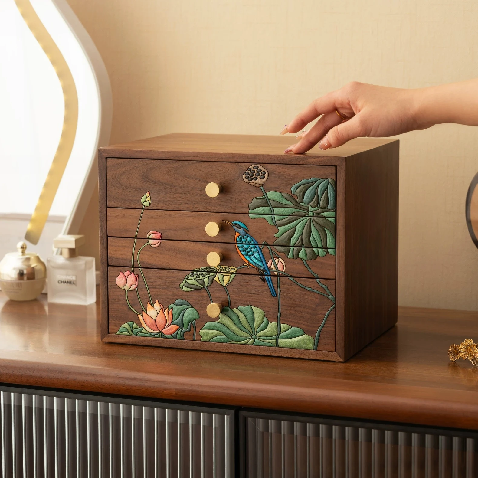 Solid Wood Jewelry Box Large Capacity Multilayer Drawer Black Walnut Storage Cabinet New