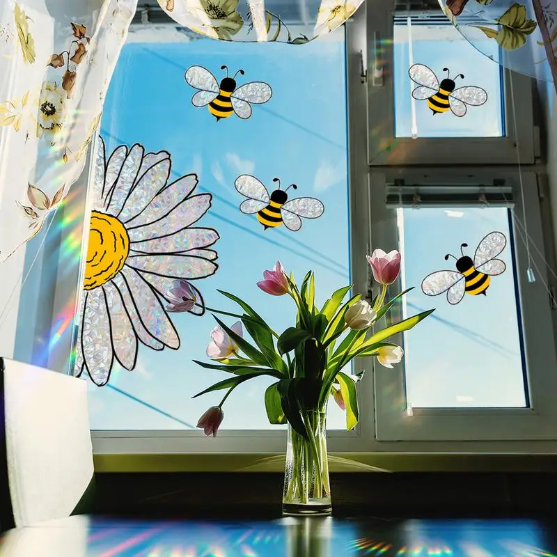 Static Wall Stickers Anti-Collision Bee Glass Sticker For Birds Decorative Static Window Clings For Living Room Bedroom Mirrors