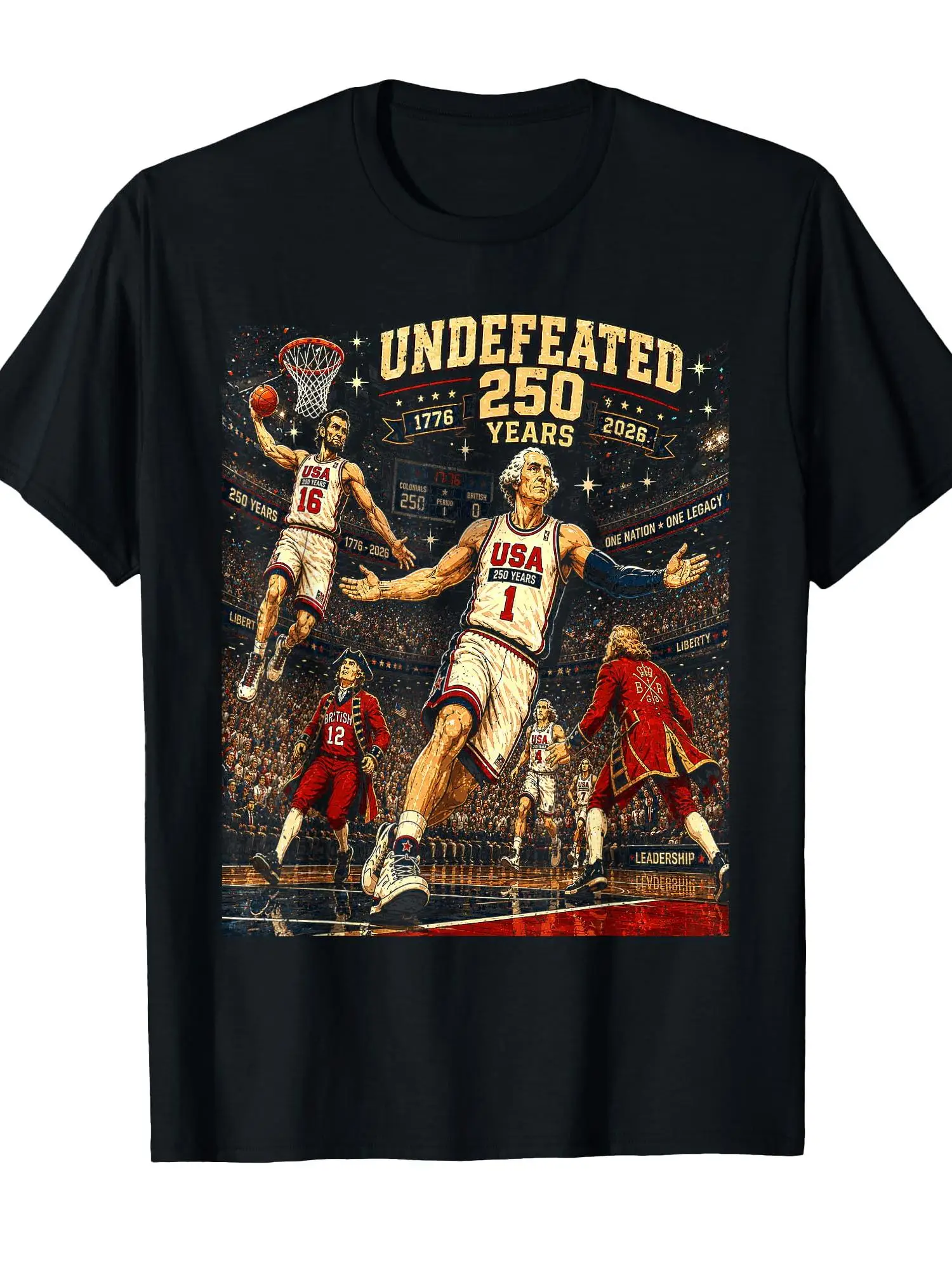 July 4th Basketball Team Undefeated Since 1776 250 Year Commemorative T-Shirt | 1776 National Champion 220Gsm Crew Neck Short Sleeve Casual Henry Shirt, Men's T-Shirt