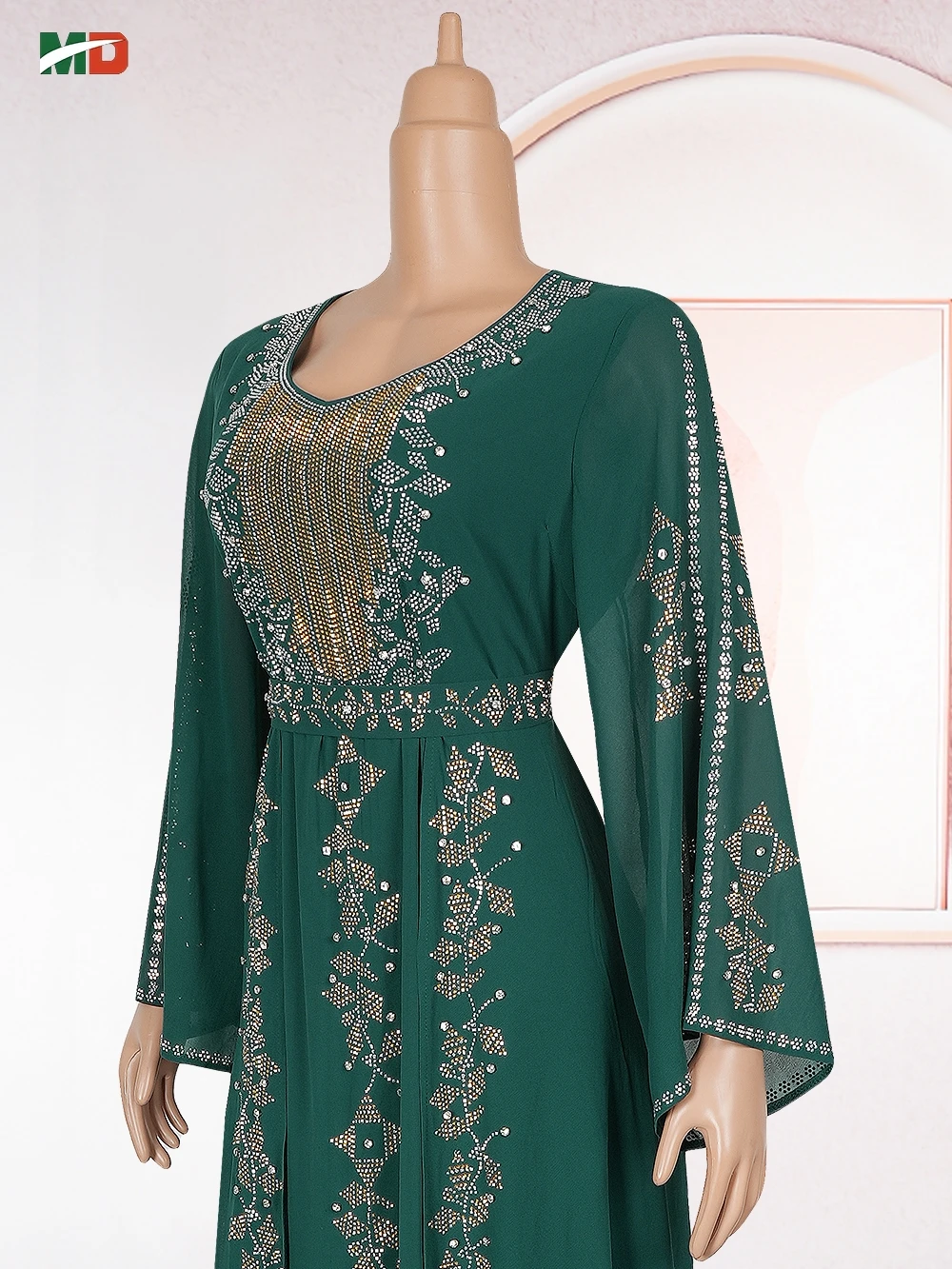 MD 2025 فستان أفريقي مقاس كبير للنساء أنيق دبي تركيا أفريقيا مسلم الماس ملابس حفلات الزفاف ثوب الكنيسة الخضراء #4