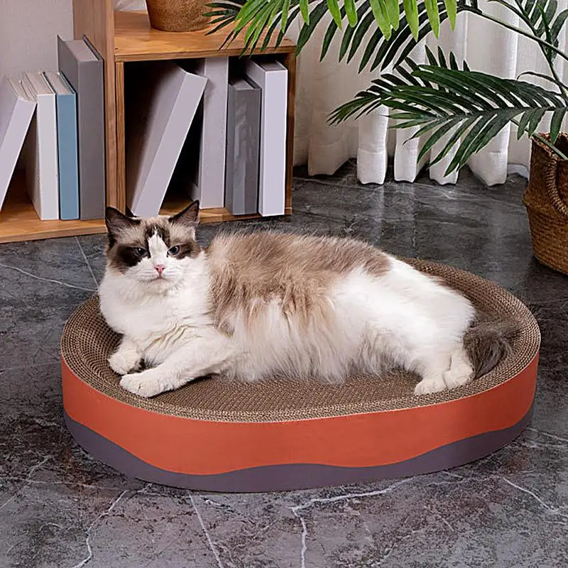 Cat Scratching Board Nest Corrugated Pad Scratcher Pad High-Density Oval Scratching Mat Scratch-Resistant Cat Bed For Playing