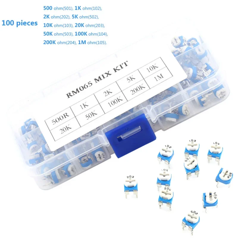 حزمة كبيرة مكونة من 100 مقاييس جهد المقاوم المتغير 500 1000 2000 5000 10000 20000 50000 100000 200000 1000000 أوم