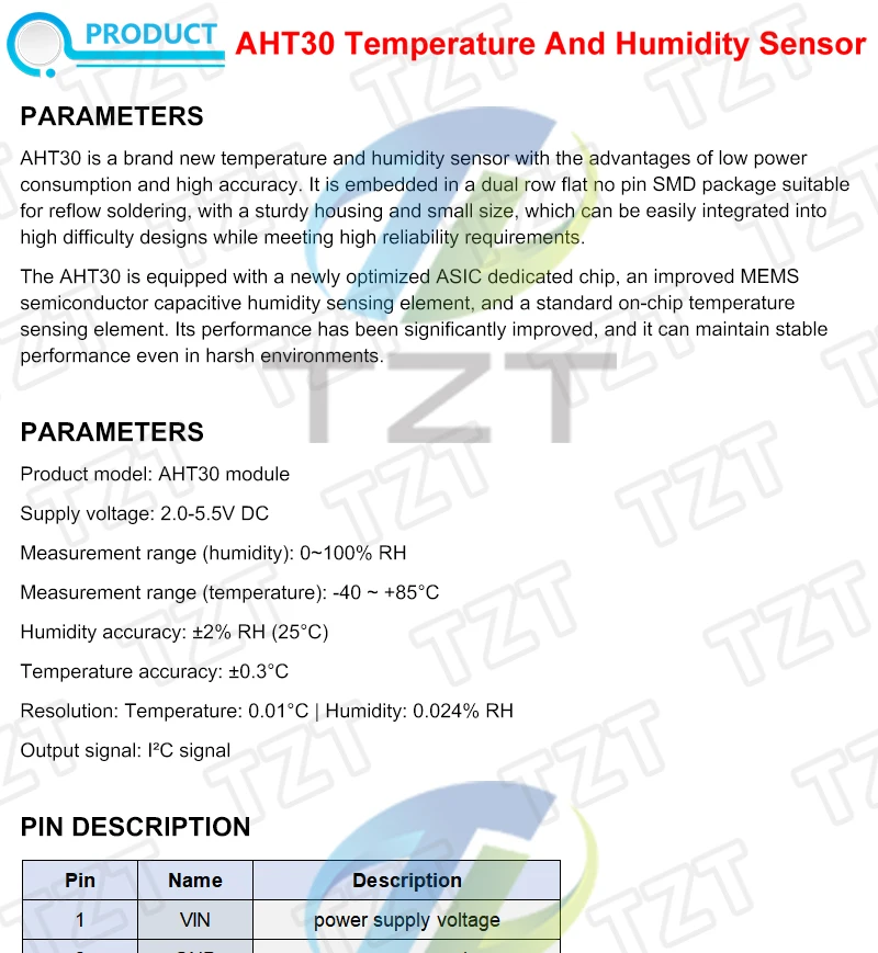 AHT10 AHT15 AHT20 AHT21B AHT25 AHT30 Hochpräzises digitales Temperatur- und Feuchtigkeitssensor-Messmodul mit I2C-Kommunikation – Detail 8