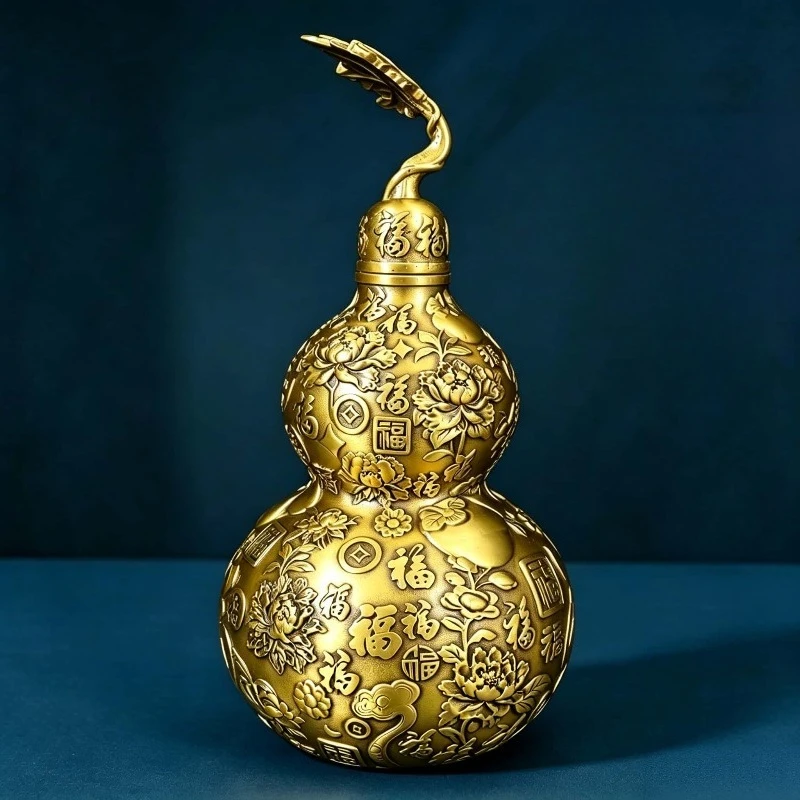Brass “Hundred Blessings” Gourd Ornament Good Fortune Attracts Wealth and Blessings Living Room Decor