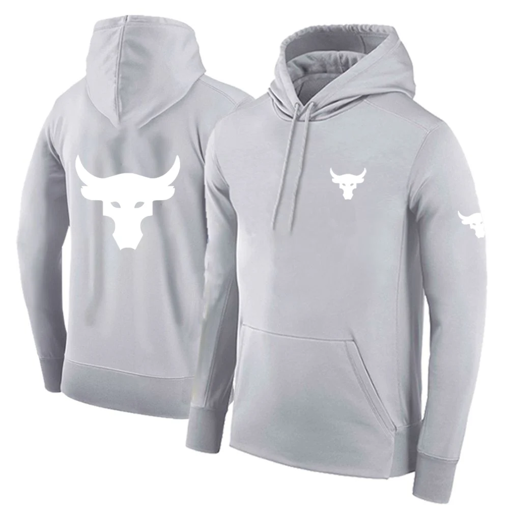 2024 New Dwayne Johnson Brahma Bull Tattoo Printing Autumn Men Cotton Solid Color Pullover Hoodies Simplicity Comfortable Tops