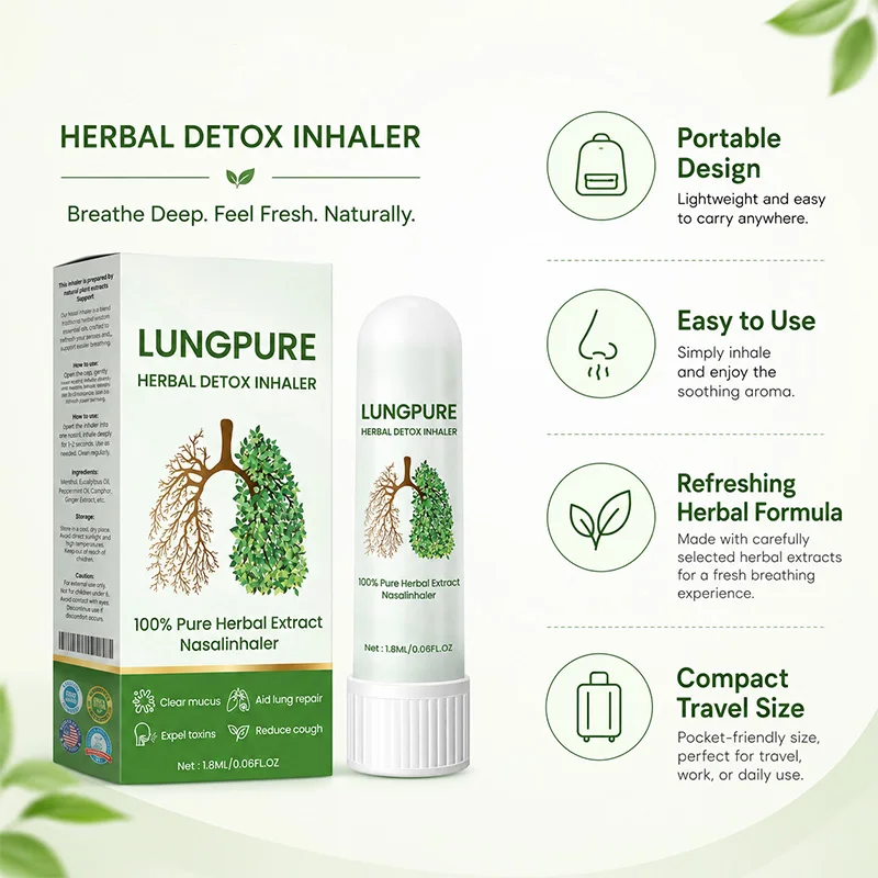 Herbal Detox Nasal Inhaler 1.8ml Natural Plant Extract Lung Cleanse Clear Mucus Reduce Cough Portable Nose Stick
