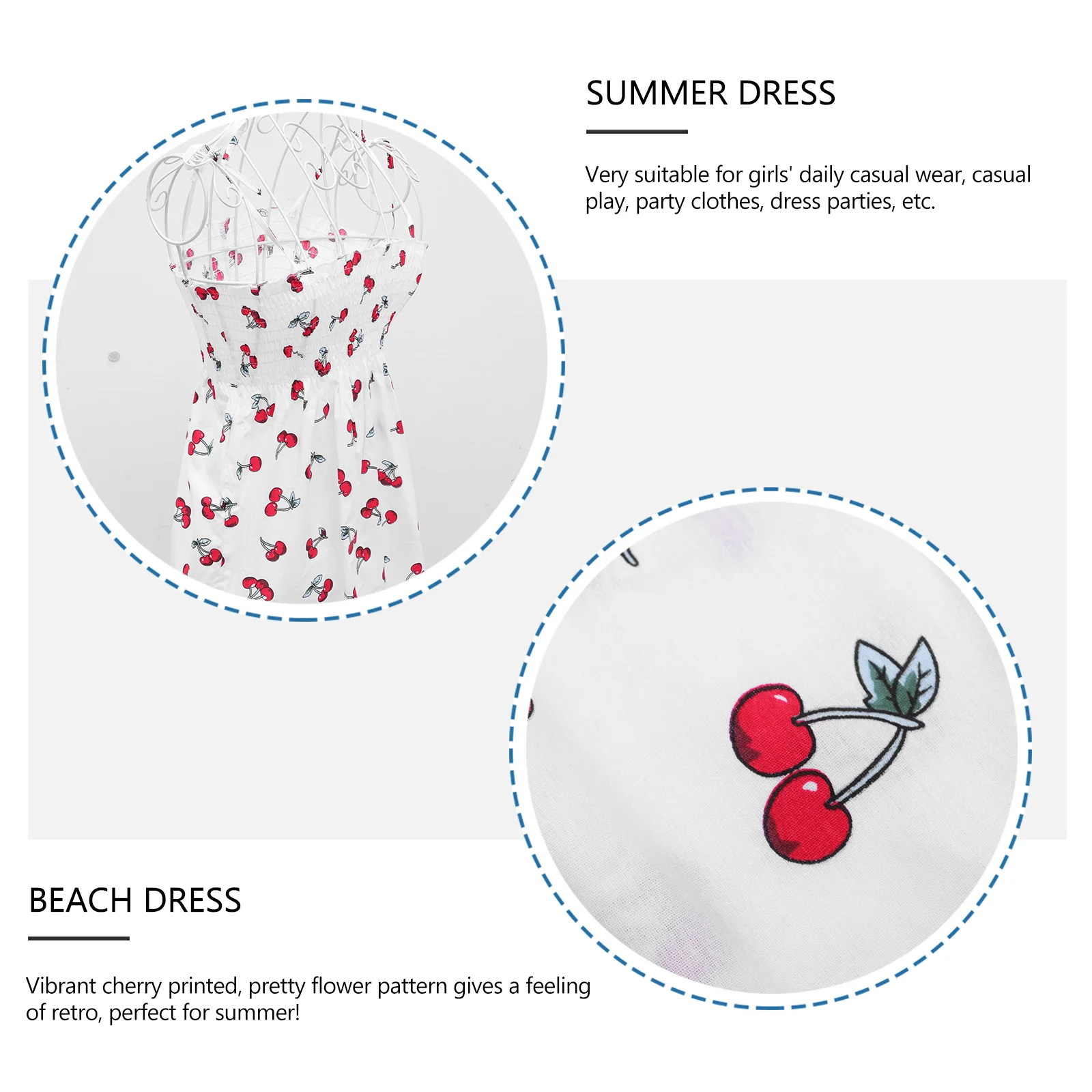 

Kids Summer Dress Cherry Printed Sleeveless Strap Casual Play Party Wear Vibrant Flower Pattern Retro Style Kids Dress